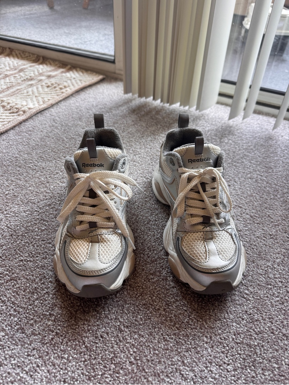 Women’s Reebok white grey and silver sneakers